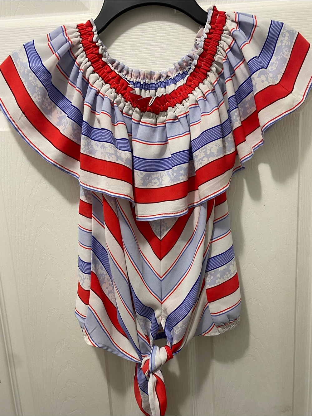 Express Womens XS Off Shoulders Ruffle Neckline Striped Top